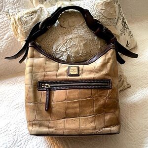 Dooney & Bourke Vintage Tan Brown Crocodile Embossed Hobo Shoulder Bag Purse